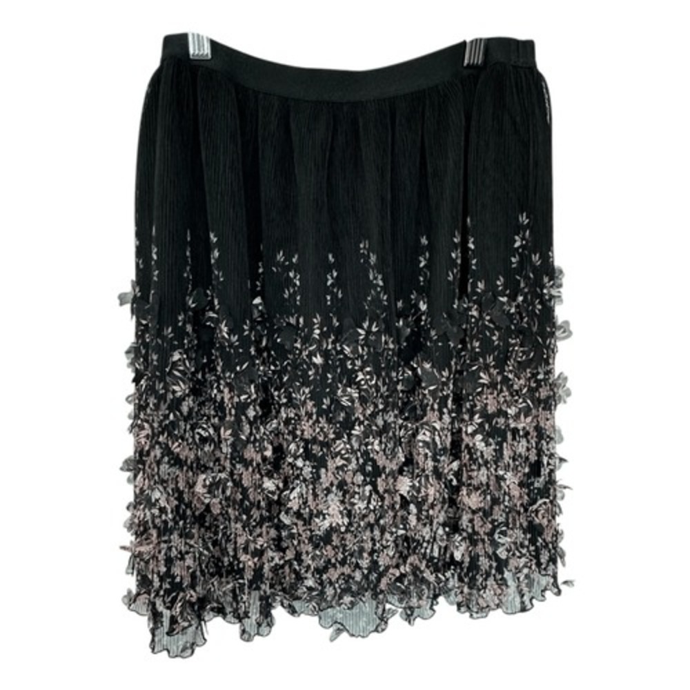 A New Day Black Floral Applique Pleated Mini Skirt, S